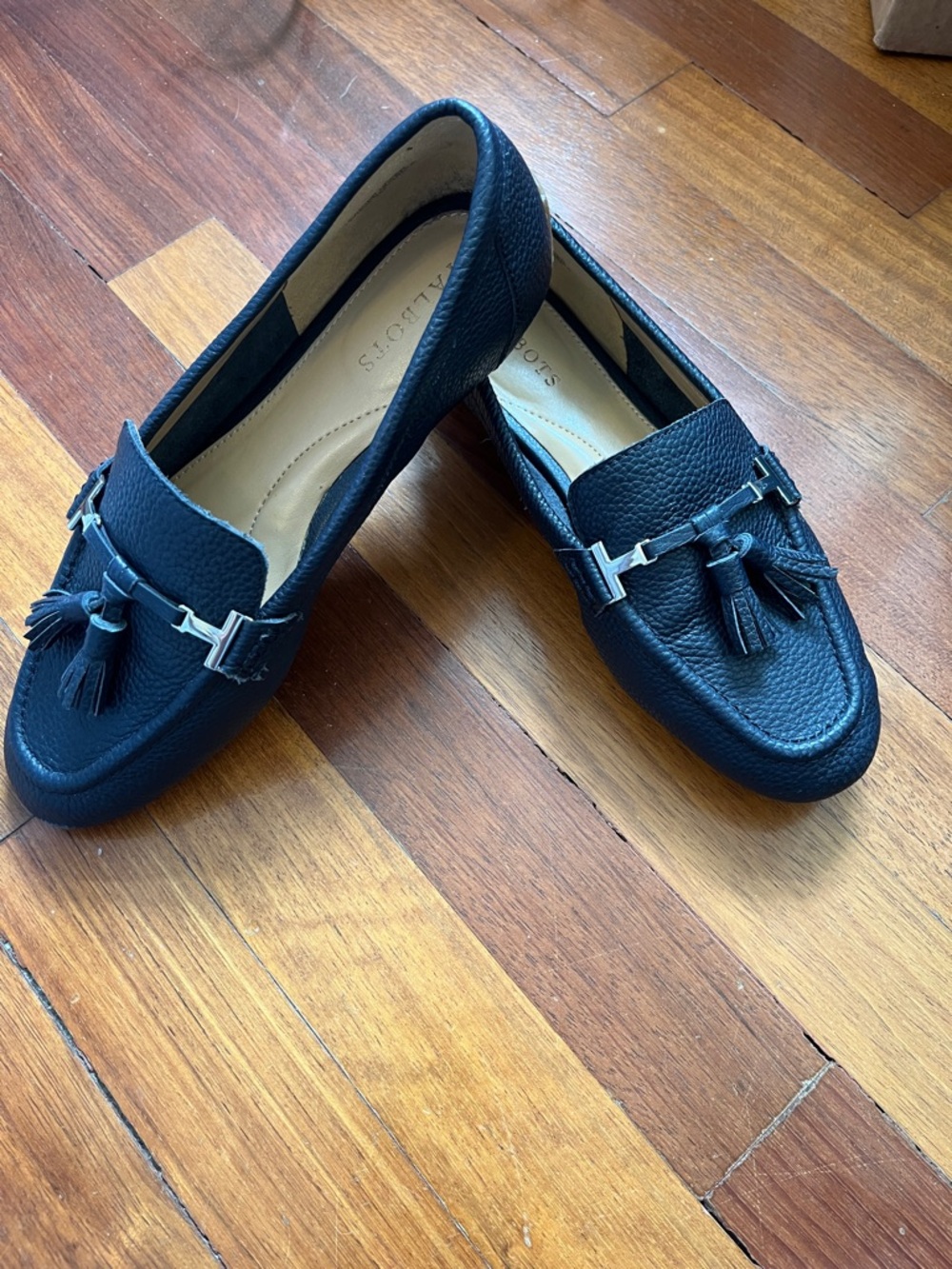 Talbots Navy Pebbled Leather Tassel Loafers
